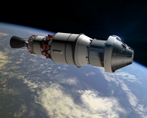 Recreación del primer vuelo de la Orion unida a la segunda etapa del cohete Delta IV